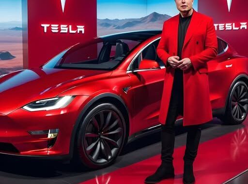 3.Elon Musk Sets the Stage on Fire in a Bold Red Outfit While Unveiling the New Tesla Car